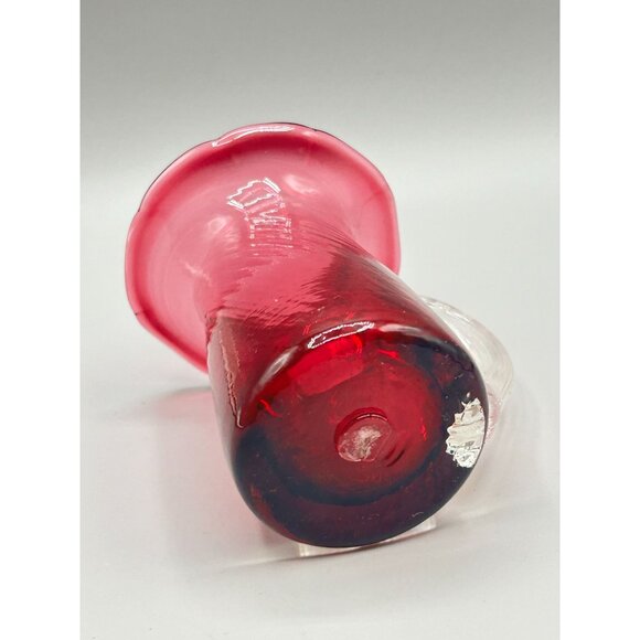 Midcentury Modern Hand Blown Cranberry Glass Miniature Flower Pitcher Vase - Picture 6 of 8